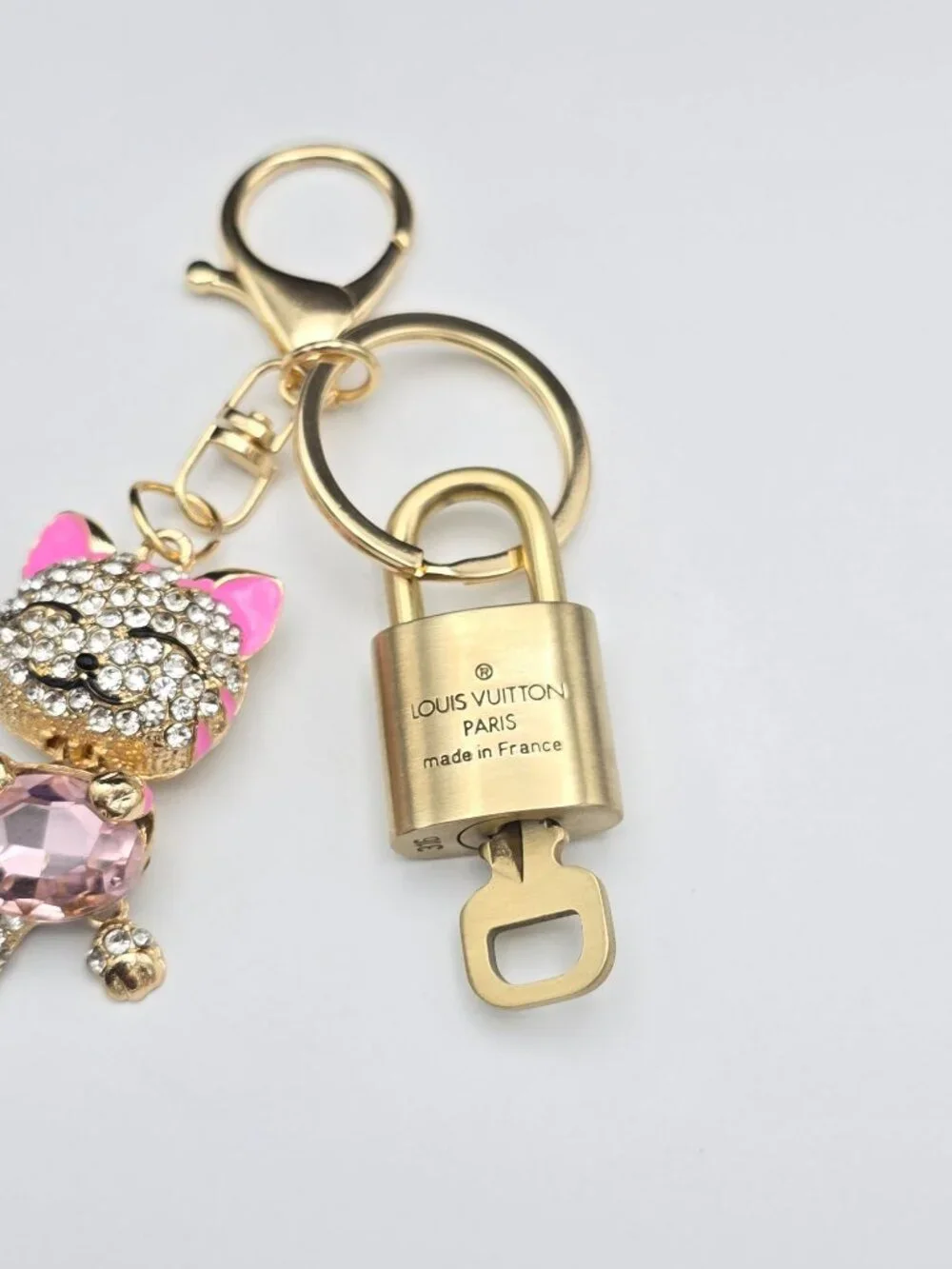 Authentic LV Gold Padlock & Key Set ✨Luxury Bag Charm w/ Unbranded Cat Keychain